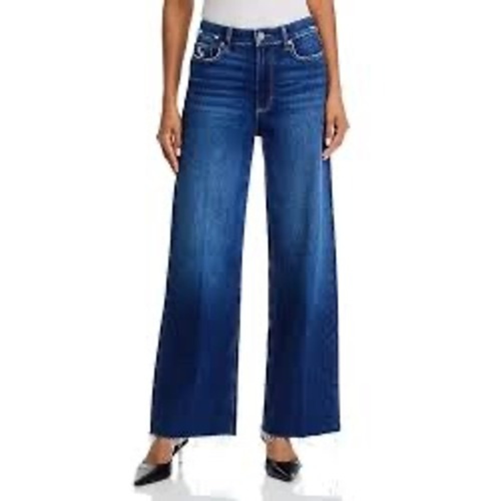 PAIGE Anessa Wide Leg Jeans Emotion Distressed Blue Raw Hem Size 30 W3556